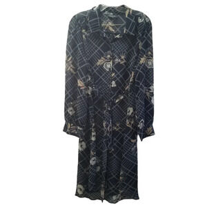 Modcloth Blue Floral Semi  Sheer Dress Belted XL